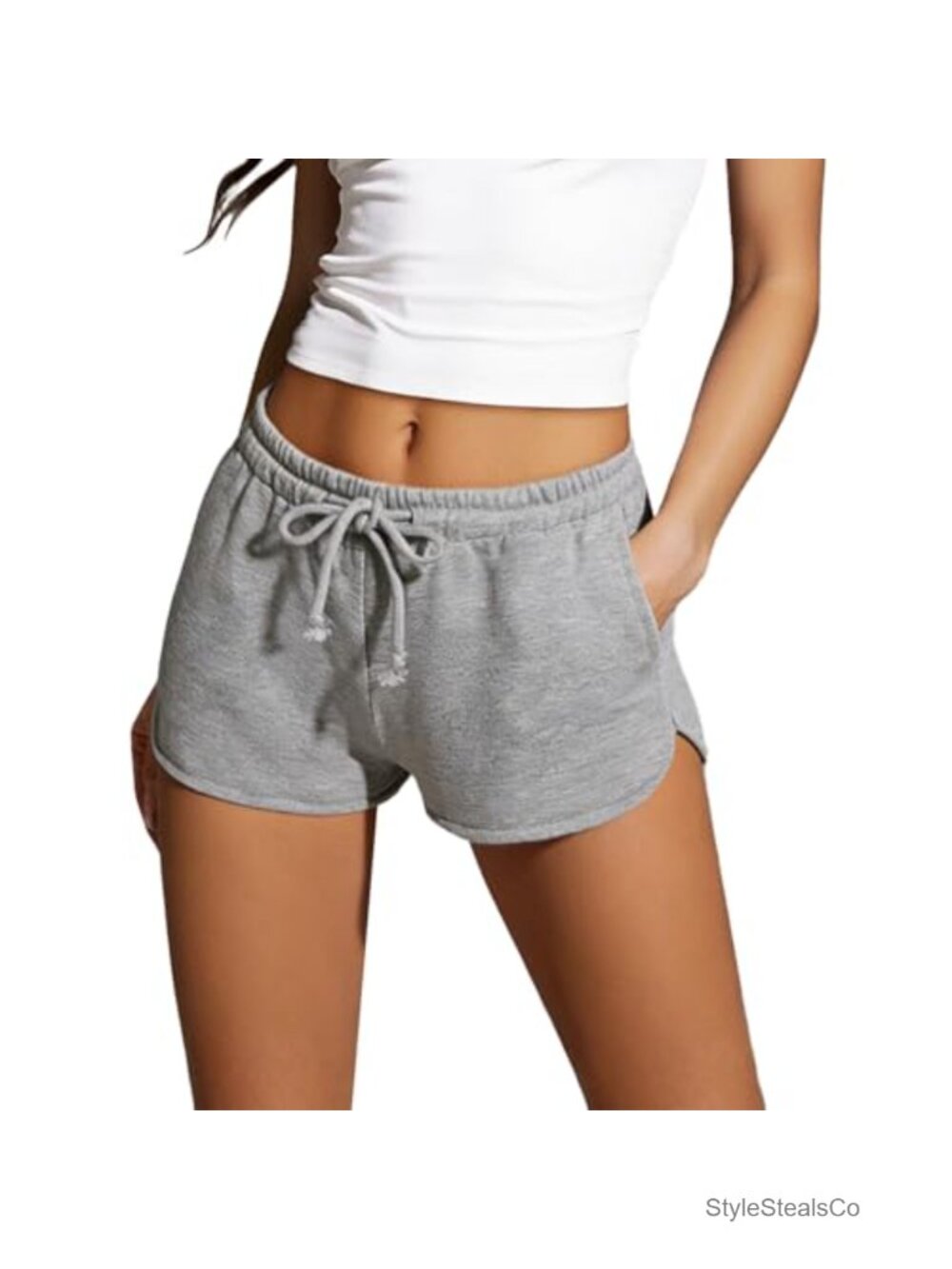 Women's Low Rise Knit Shorts with Pockets, Drawstring